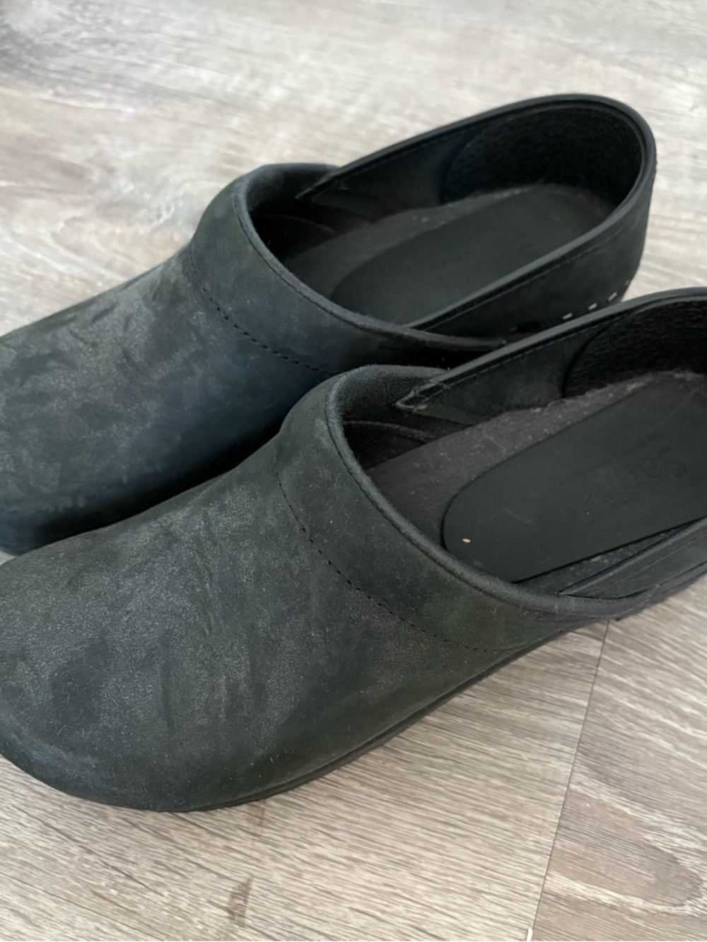 Sanita Black Suede Clogs 8.5